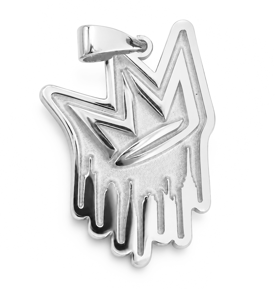 NY STATE OF MIND Jewelry Silver Dripping Crown Logo Pendant